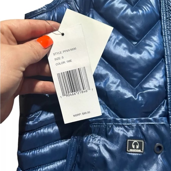 Calvin Klein Blue Premium Down Puffer Vest Headphone Access Security Pocket Sz s - Picture 2 of 3